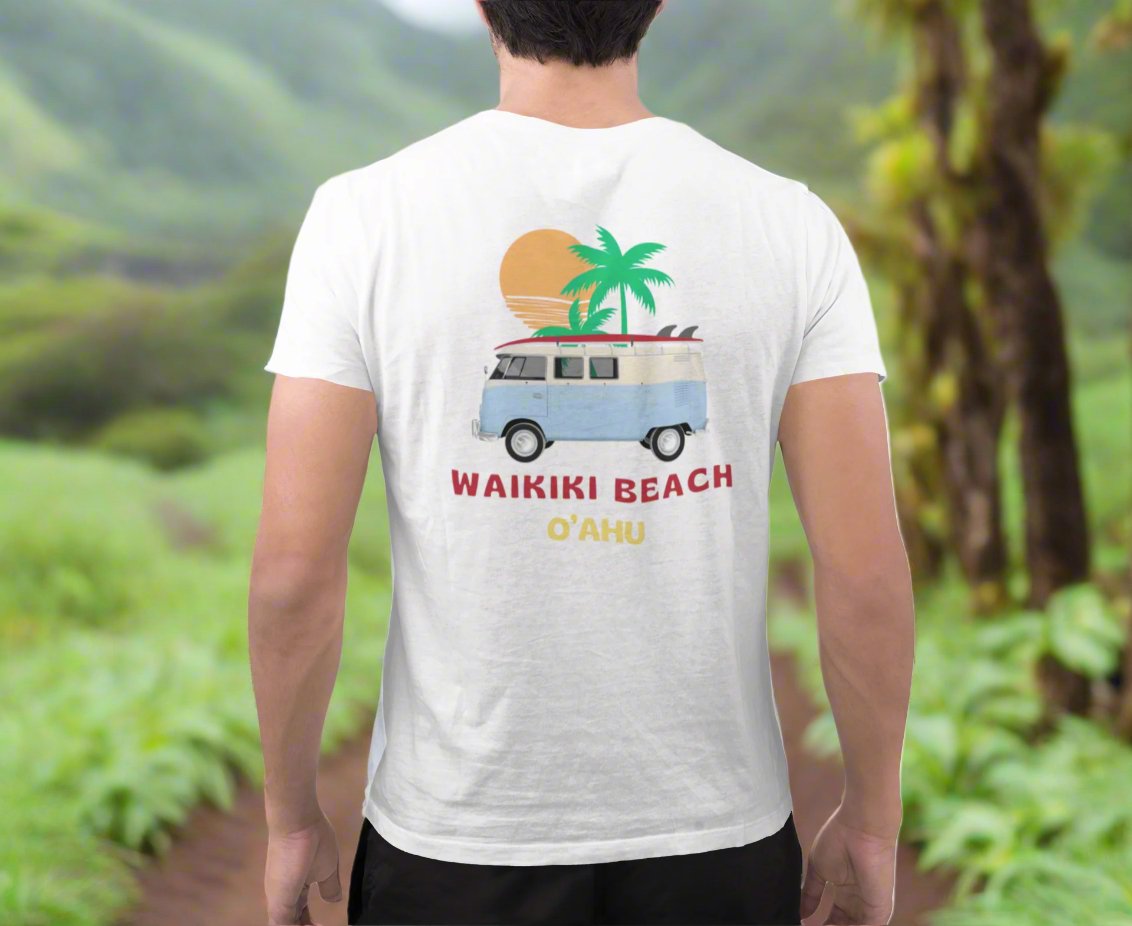 Waikiki Beach Oahu Hawaii Surf Bus V - Neck T-Shirt - O'ahu Surf Company
