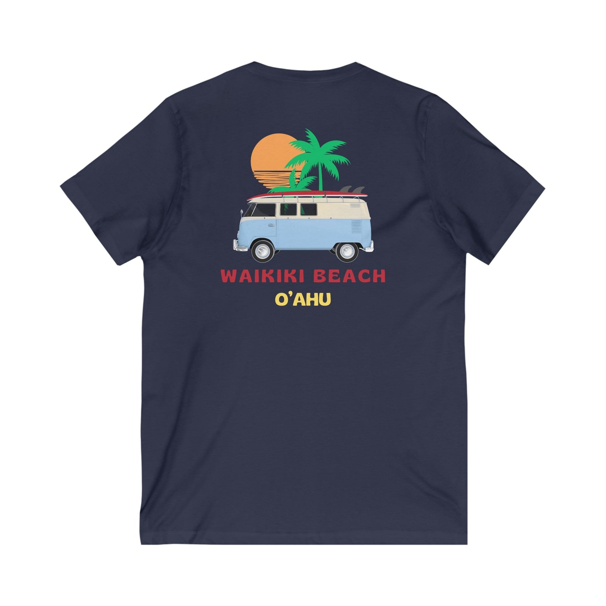 Waikiki Beach Oahu Hawaii Surf Bus V - Neck T-Shirt - O'ahu Surf Company