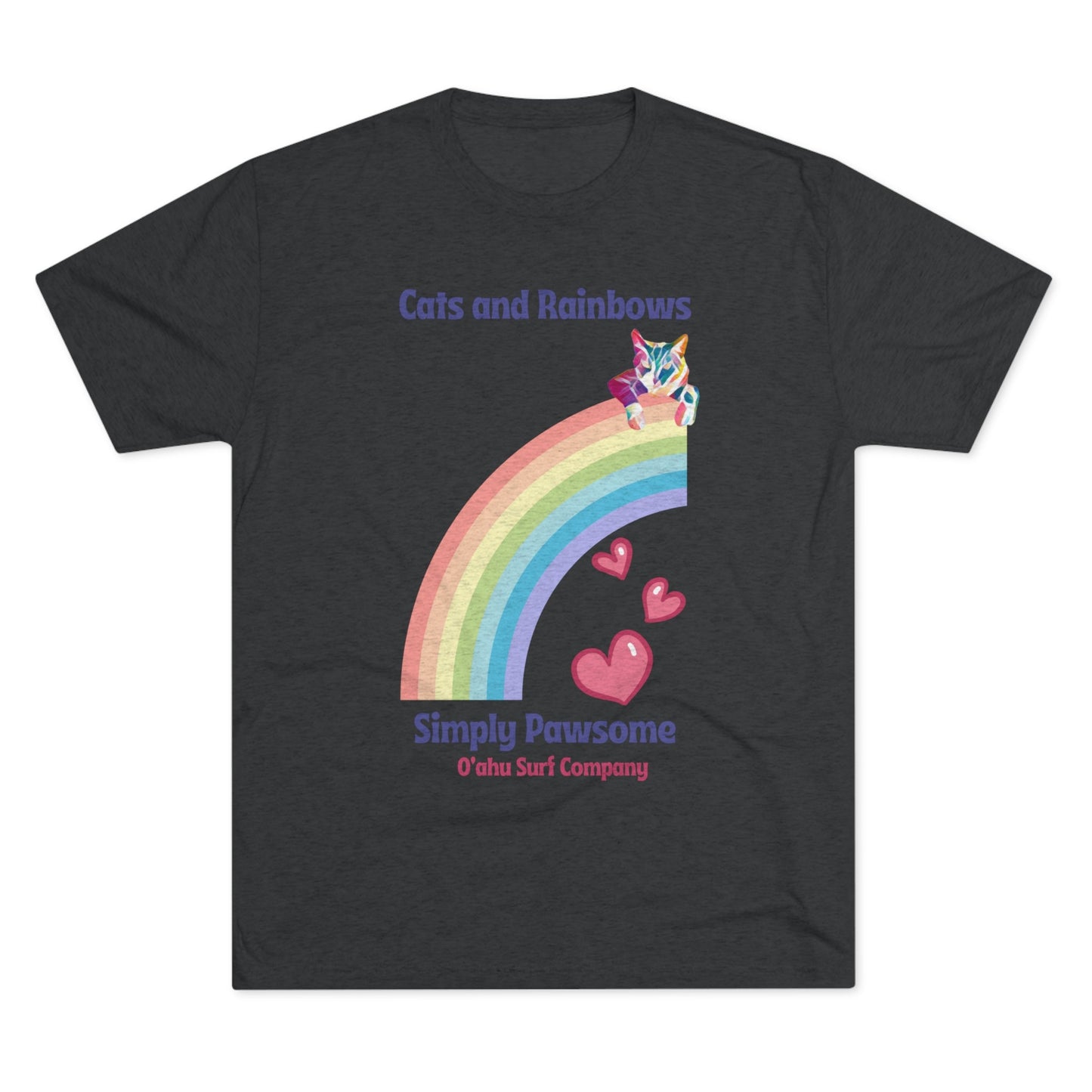 O'ahu Surf Company Cats and Rainbows T-shirt - Tri-Blend Vintage Black- S - Gay Pride Shirts - Honolulu Pride - Pets