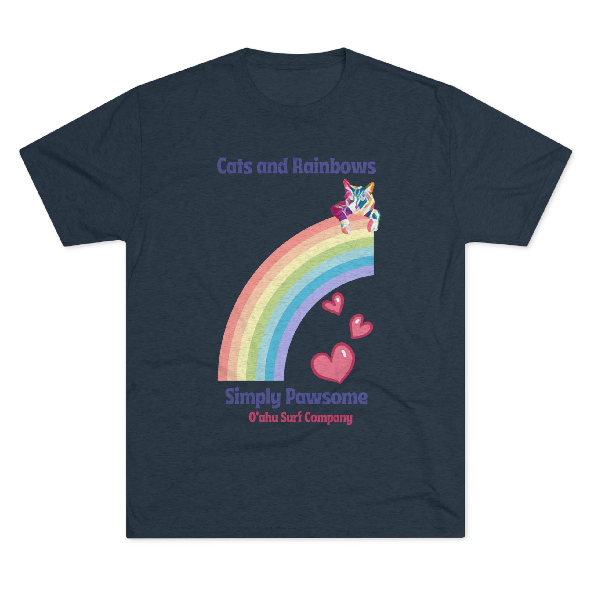 O'ahu Surf Company Cats and Rainbows T-shirt - Tri-Blend Vintage Navy- S - Gay Pride Shirts - Honolulu Pride - Pets