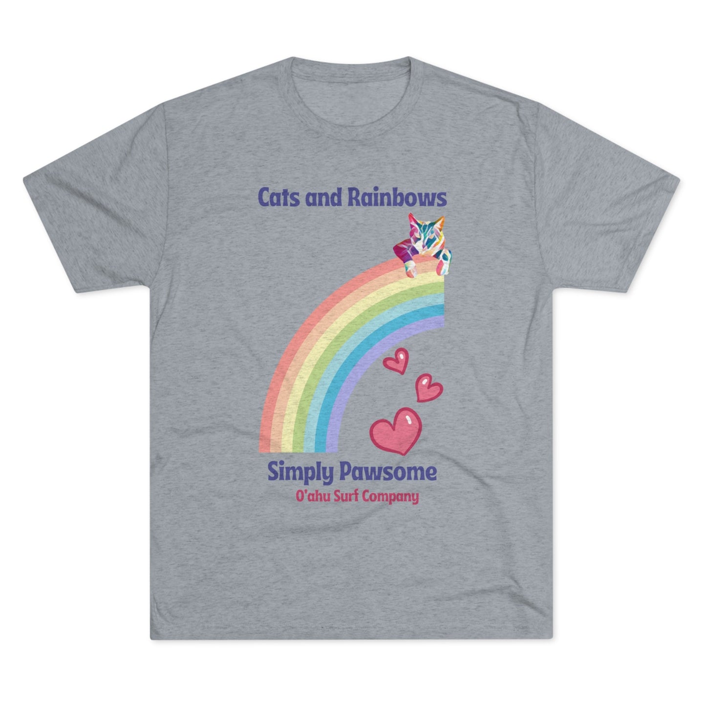 O'ahu Surf Company Cats and Rainbows T-shirt - Tri-Blend Premium Heather- S - Gay Pride Shirts - Honolulu Pride