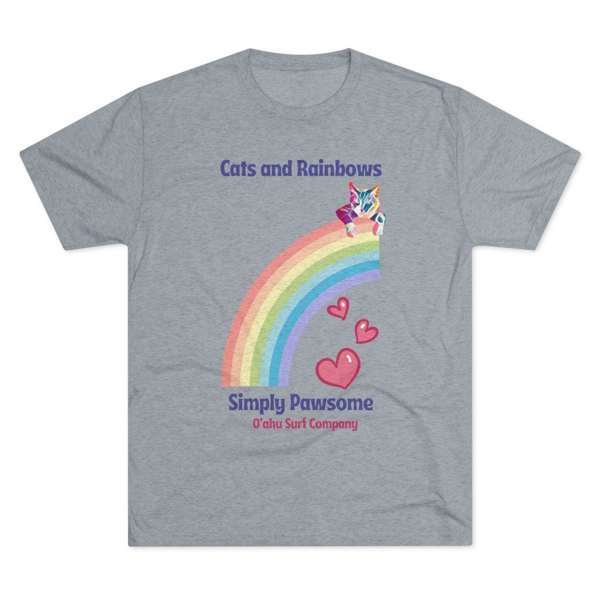 O'ahu Surf Company Cats and Rainbows T-shirt - Tri-Blend Premium Heather- S - Gay Pride Shirts - Honolulu Pride