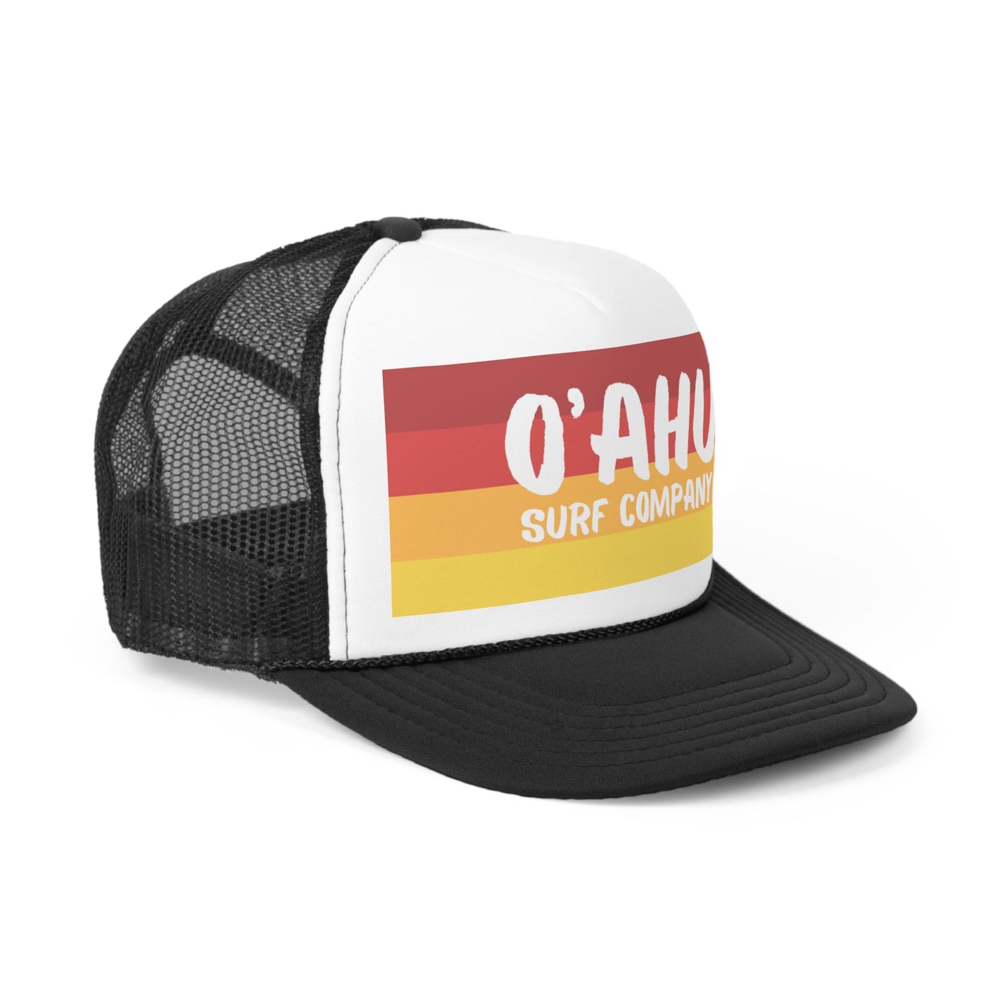 O'ahu Surf Company Trucker Cap - Red/Yellow. hat with red orange and yellow colors. Oahu hawaii hat. Surfer cap.