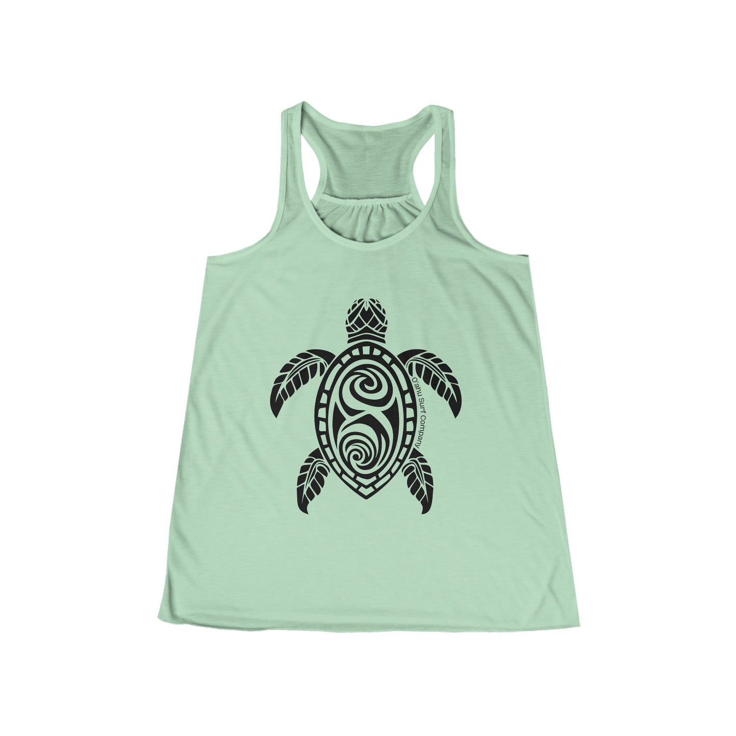 O'ahu Surf Company Turtle Flowy Racerback Women's Tank Mint. Womens tropical tank with Honu sea turtle on front.