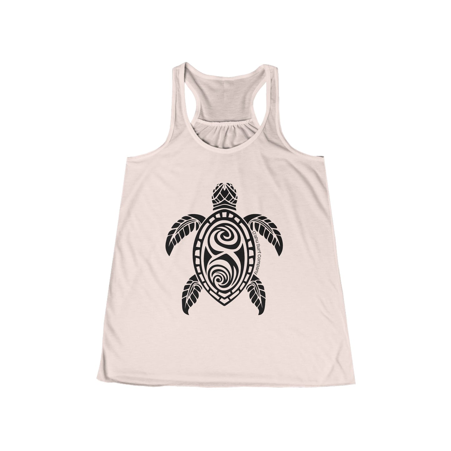 O'ahu Surf Company Turtle Flowy Racerback Women's Tank Soft Pink. Womens tropical tank with Honu sea turtle on front.