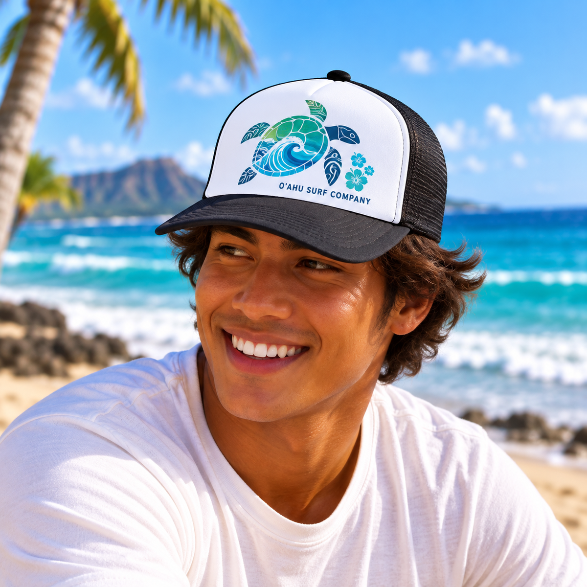 Hawaii Honu Sea Turtle Surf Trucker Hat
