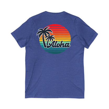 Retro Aloha Sunset Hawaii V-Neck Tee - Vintage Hawaiian Style