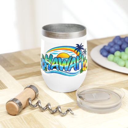 Hawaii Wine Tumbler – Tropical Sunset Rainbow & Hibiscus