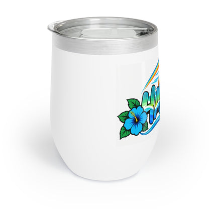 Hawaii Wine Tumbler – Tropical Sunset Rainbow & Hibiscus