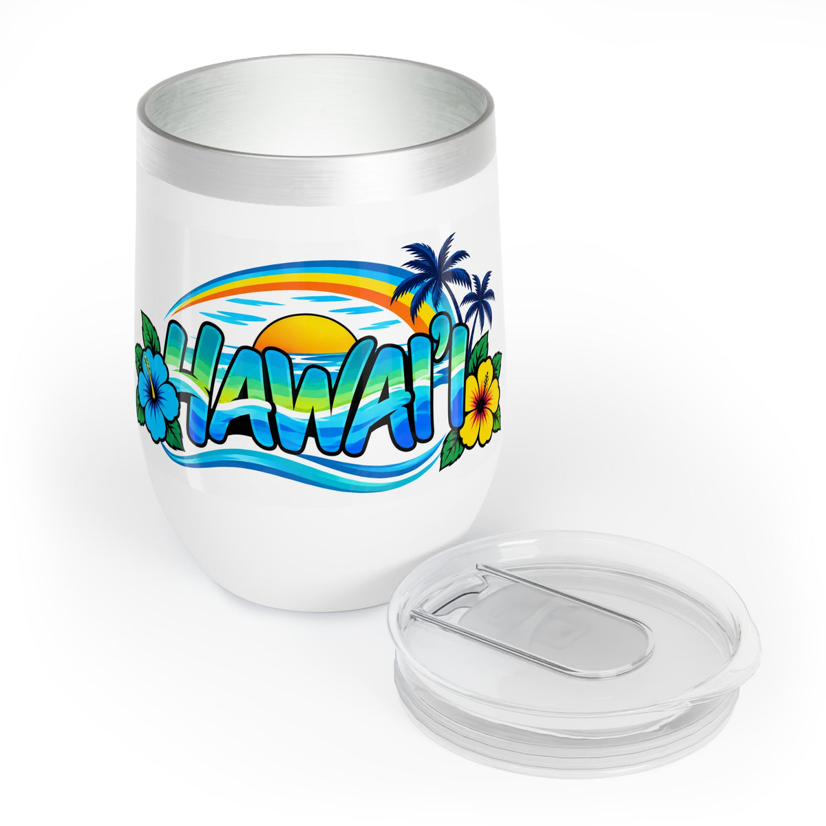 Hawaii Wine Tumbler – Tropical Sunset Rainbow & Hibiscus