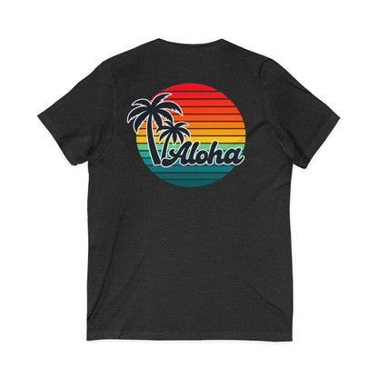 Retro Aloha Sunset Hawaii V-Neck Tee - Vintage Hawaiian Style