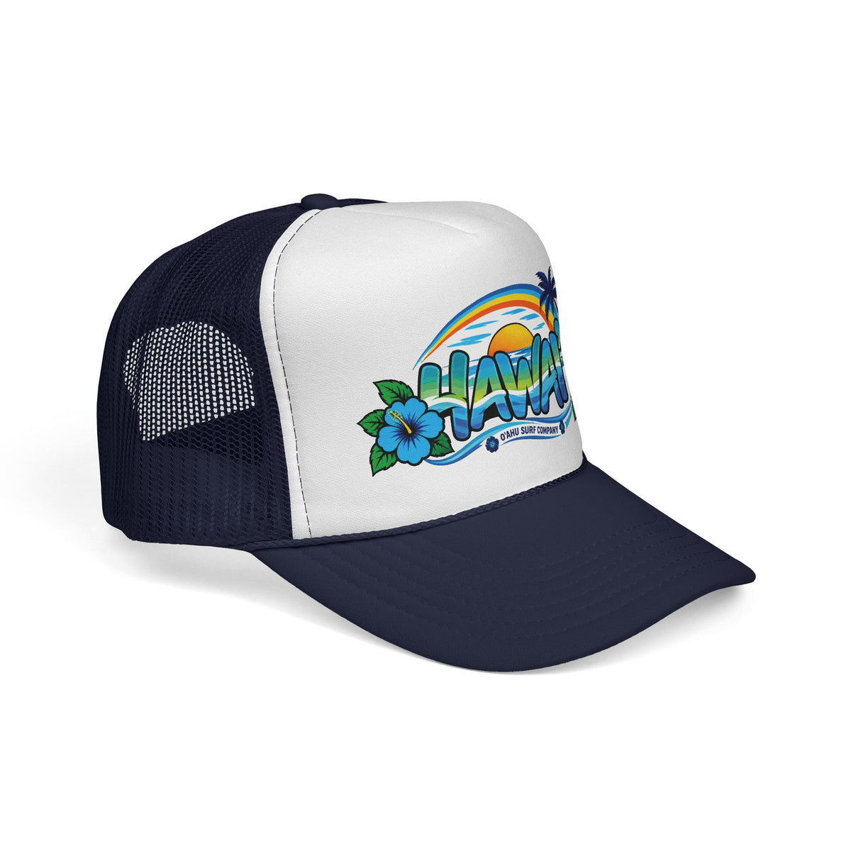 Hawaii Tropical Sunset Trucker Hat – Rainbow Hibiscus Surf Cap