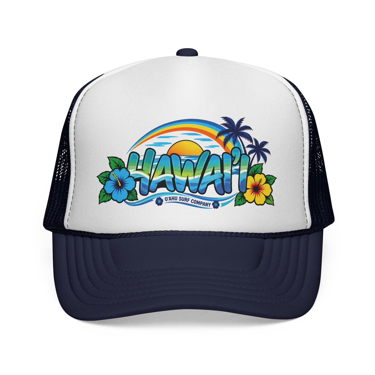 Hawaii Tropical Sunset Trucker Hat – Rainbow Hibiscus Surf Cap