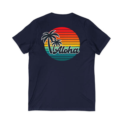 Retro Aloha Sunset Hawaii V-Neck Tee - Vintage Hawaiian Style