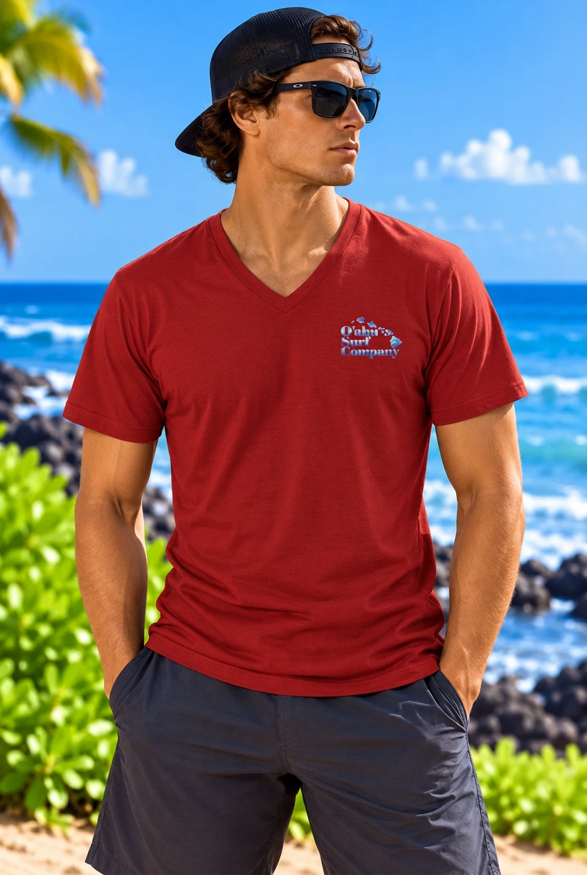 Hawaiian Islands V-Neck T-Shirt - Ocean Surf Style