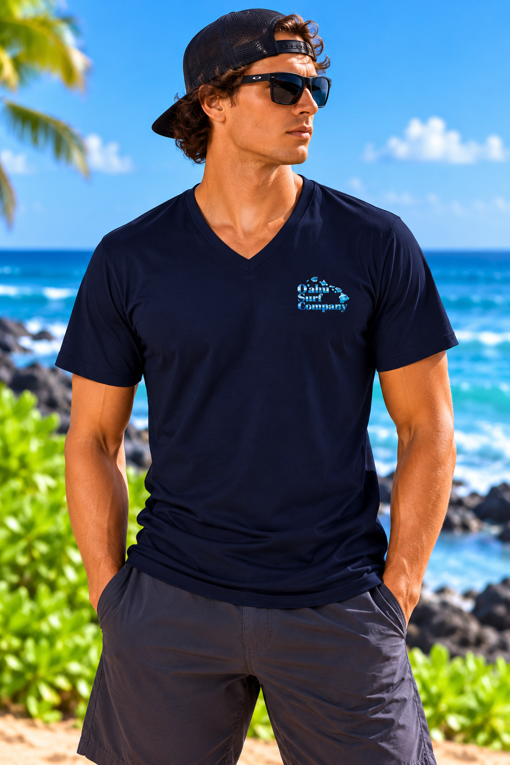Hawaiian Islands V-Neck T-Shirt - Ocean Surf Style