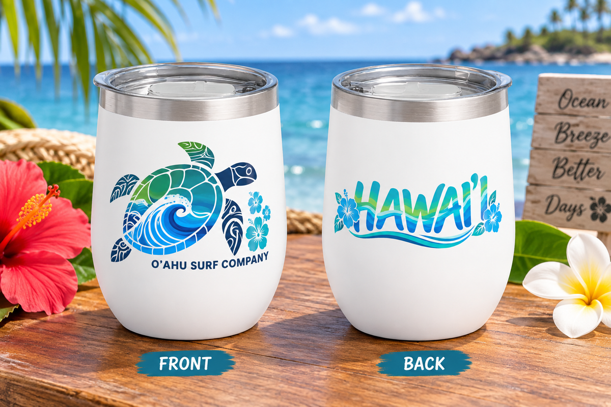 Hawaii Sea Turtle Wine Tumbler – Hawaiian Honu Ocean Wave