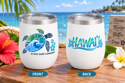 Hawaii Sea Turtle Wine Tumbler – Hawaiian Honu Ocean Wave