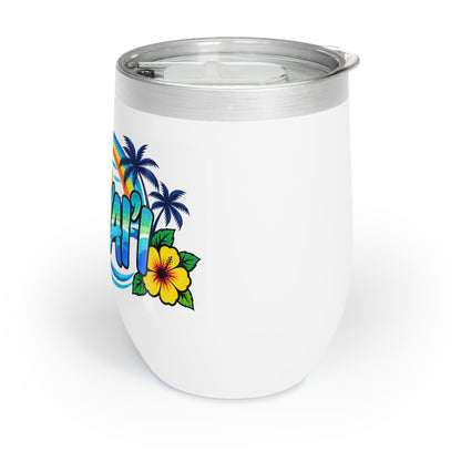 Hawaii Wine Tumbler – Tropical Sunset Rainbow & Hibiscus