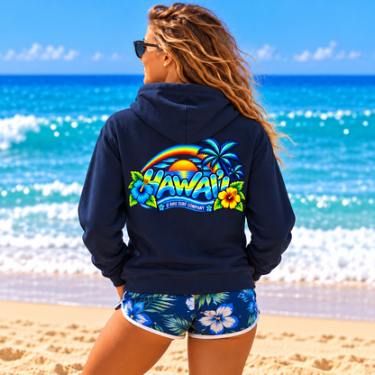 Hawaii Hoodie – Tropical Surf Sunset & Hibiscus Sweatshirt