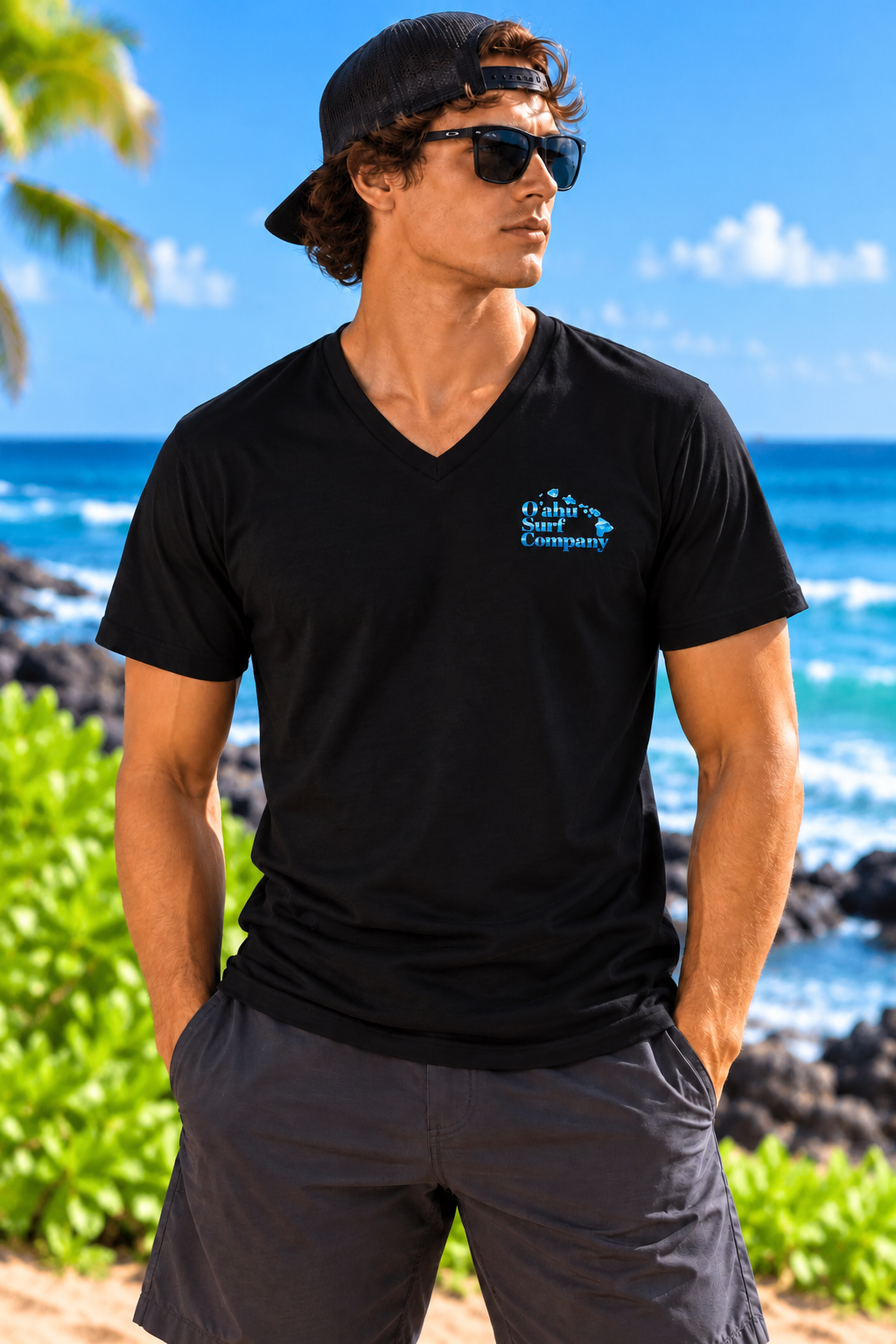 Hawaiian Islands V-Neck T-Shirt - Ocean Surf Style