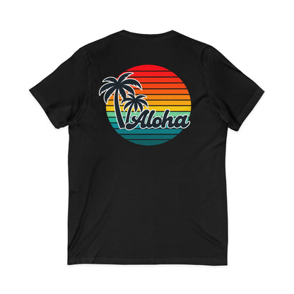 Retro Aloha Sunset Hawaii V-Neck Tee - Vintage Hawaiian Style