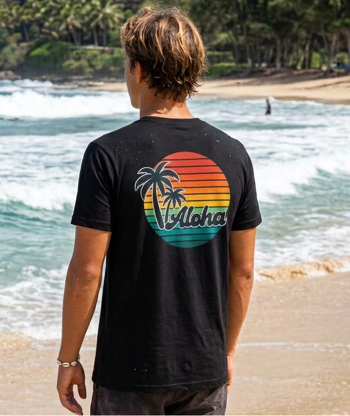 Retro Aloha Sunset Hawaii V-Neck Tee - Vintage Hawaiian Style