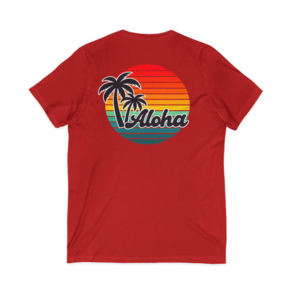 Retro Aloha Sunset Hawaii V-Neck Tee - Vintage Hawaiian Style