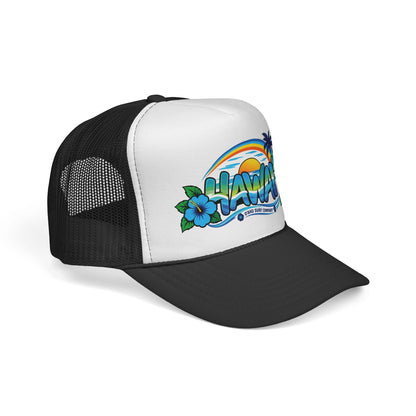 Hawaii Tropical Sunset Trucker Hat – Rainbow Hibiscus Surf Cap