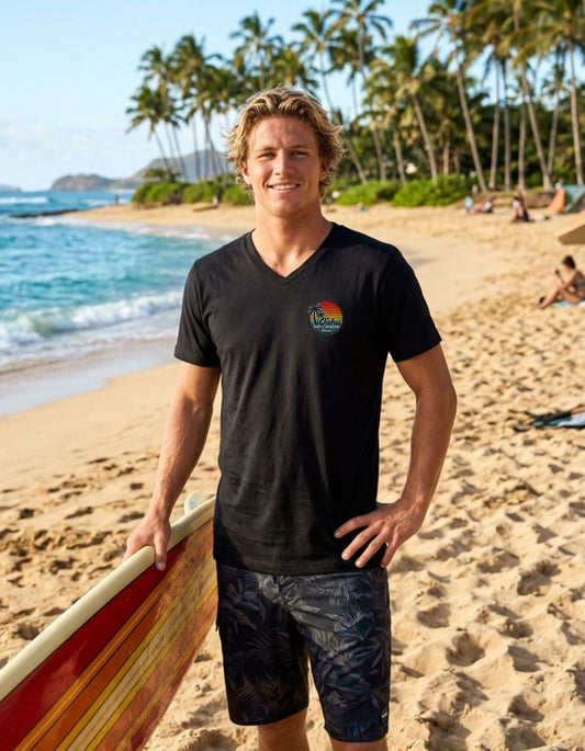 Retro Aloha Sunset Hawaii V-Neck Tee - Vintage Hawaiian Style