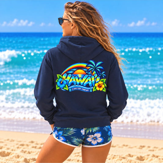 Hawaii Hoodie – Tropical Surf Sunset & Hibiscus Sweatshirt