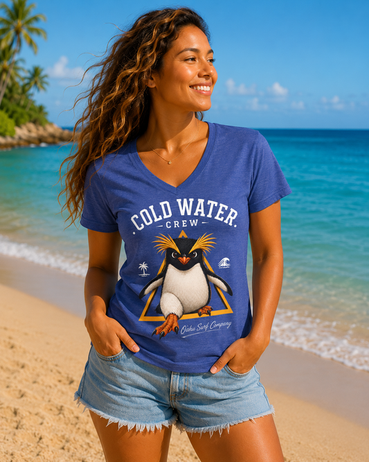 Fiordland Crested Penguin Cold Water Crew V-Neck Shirt – O’ahu Surf Company Tropical Expedition Tee