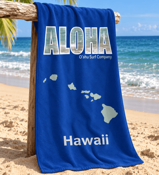 Aloha Hawaii Blue Beach Towel - O'ahu Surf Company