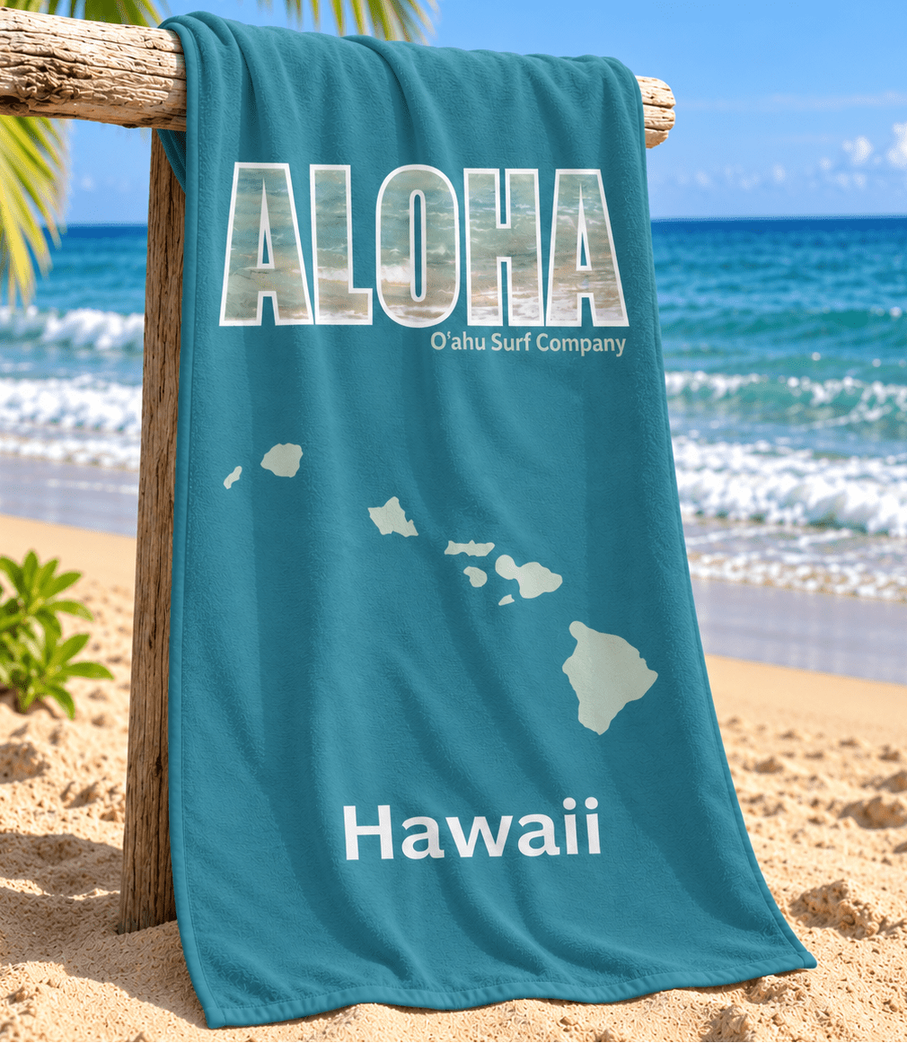 Aloha Hawaii Ocean Teal Beach Towel - O'ahu Surf Company