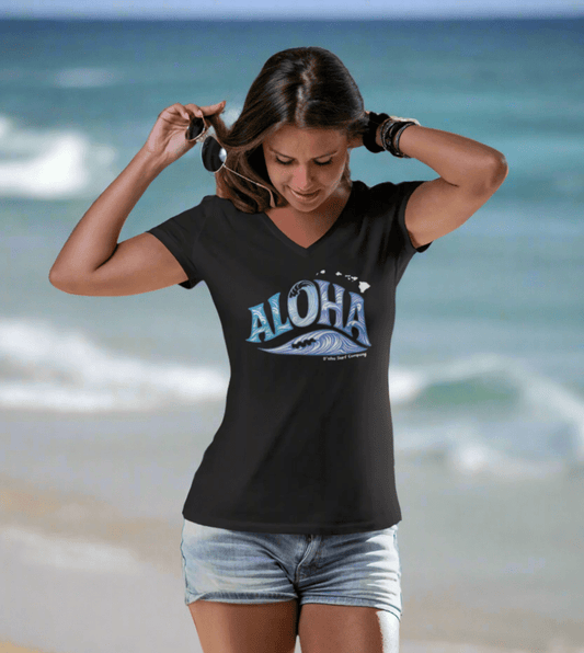 Aloha Hawaii Ocean Wave V - Neck Tee - O'ahu Surf Company