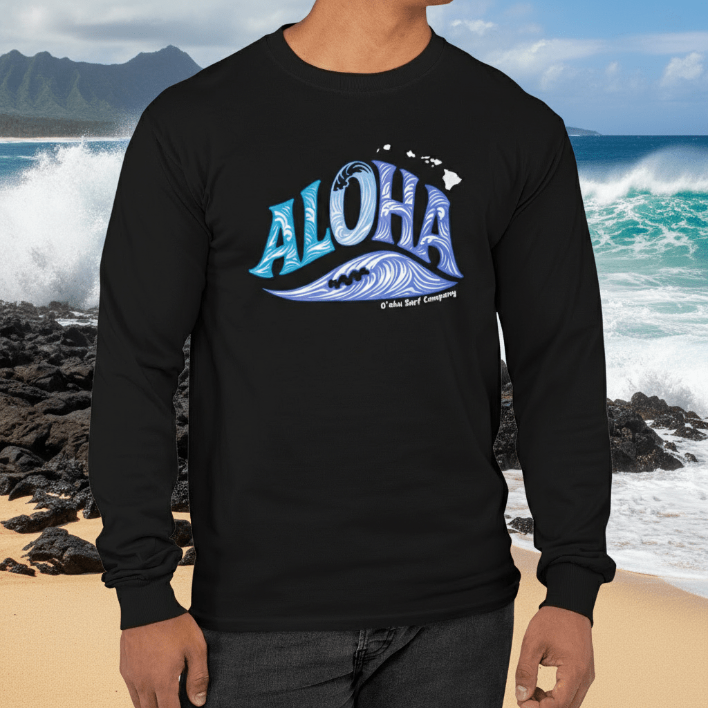 Aloha Hawaii Wave Long Sleeve Graphic Tee - O'ahu Surf Company