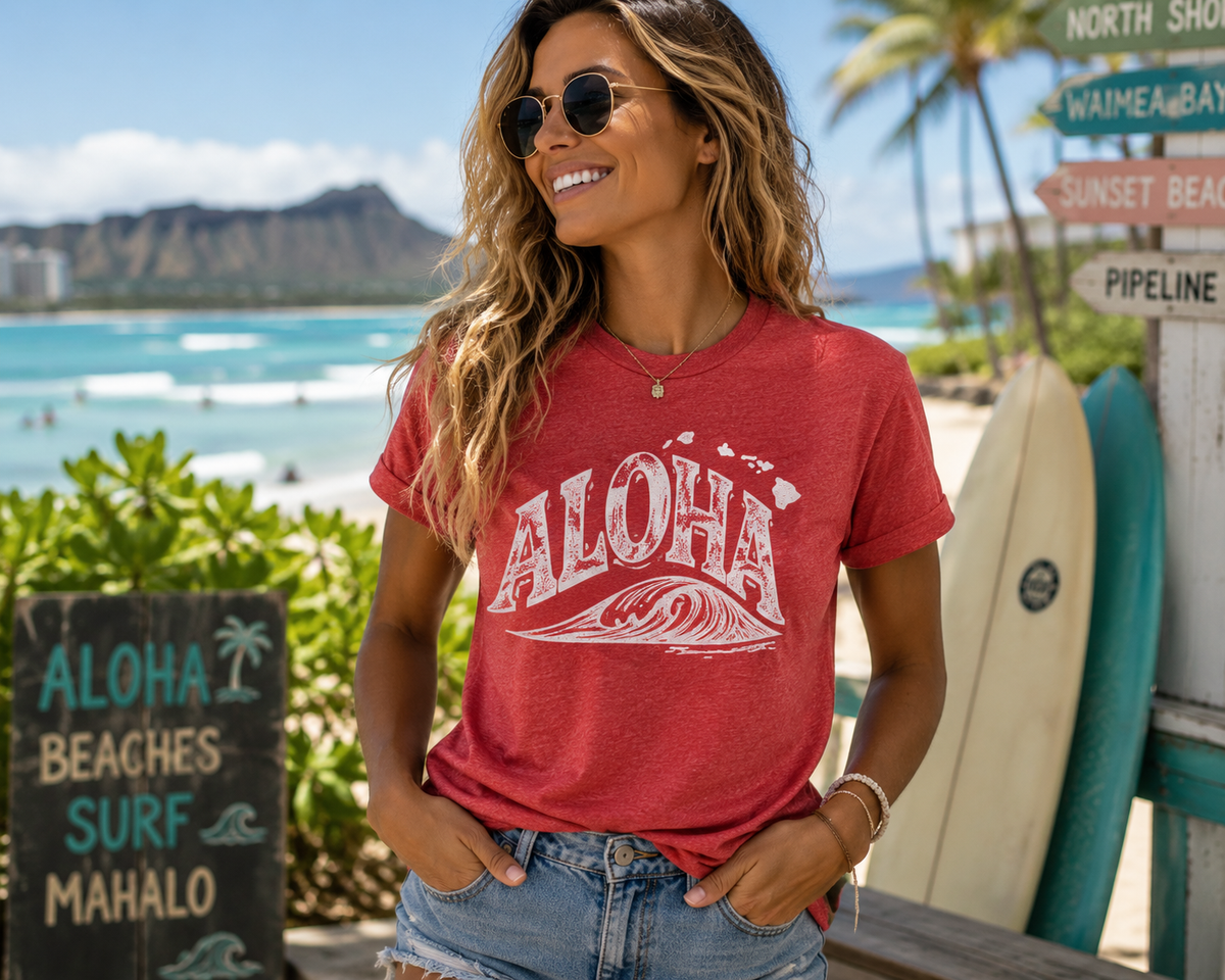Aloha Hawaii Wave T-shirt - O'ahu Surf Company