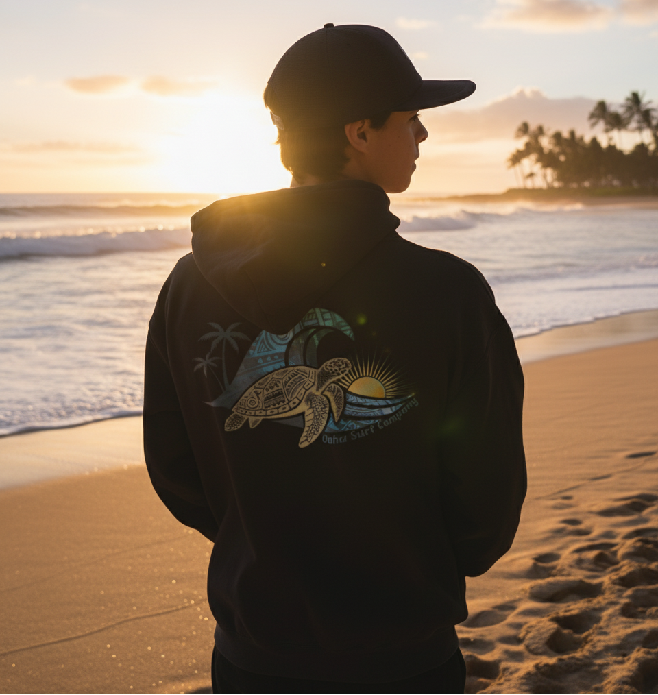 Hawaii Surf Hoodie – Hawaiian Surf Sweatshirt with Island Style Wave and Sea Turtle Design
