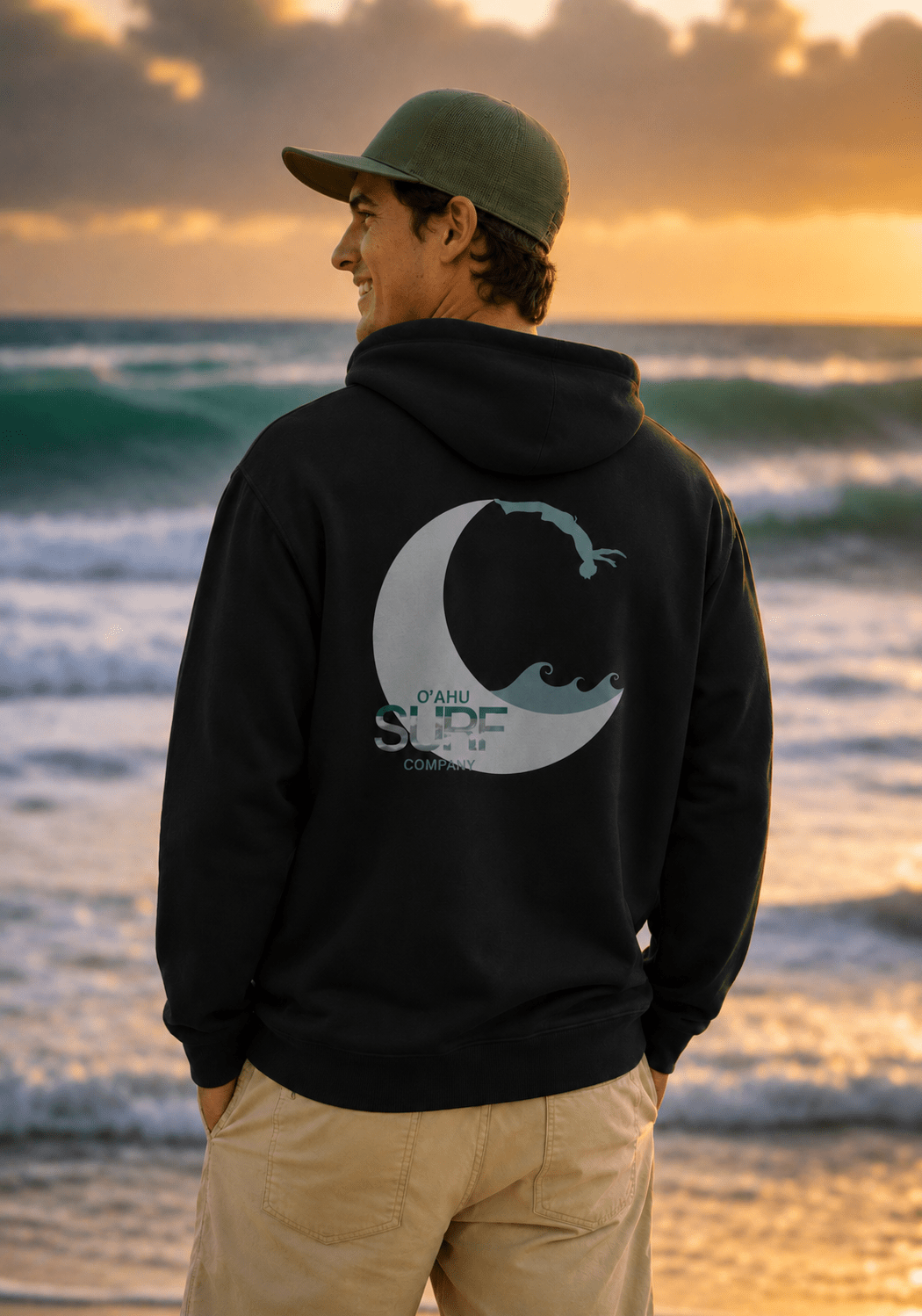 Backflip Off the Moon Cliff Dive Men's Surfer Hoodie - Oahu Surf Company Hawaii - O'ahu Surf Company