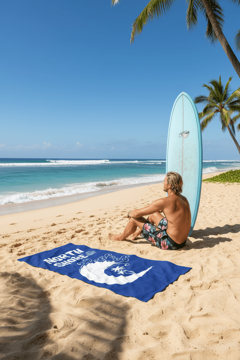 Blue Beach Towel North Shore HI Oahu Surf Company Hawaii - O'ahu Surf Company