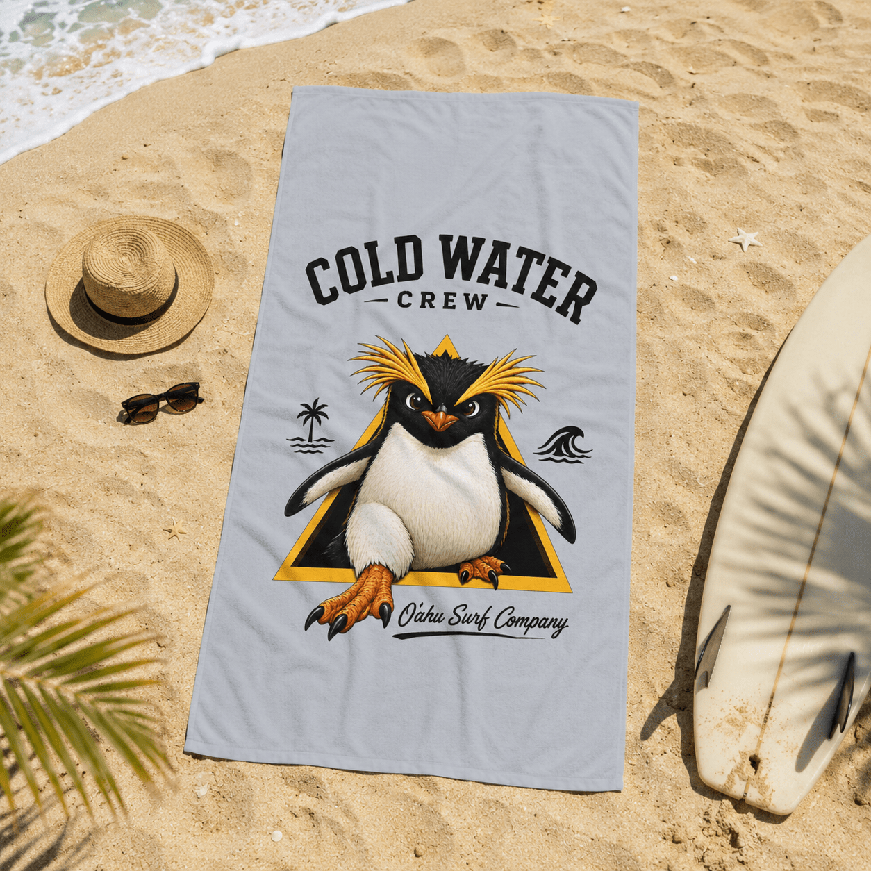 Cold Water Crew Beach Towel Fiordland Crested Penguin Surf Towel Hawaii Oahu Surf Company Coastal Pool Towel Gift - O'ahu Surf Company