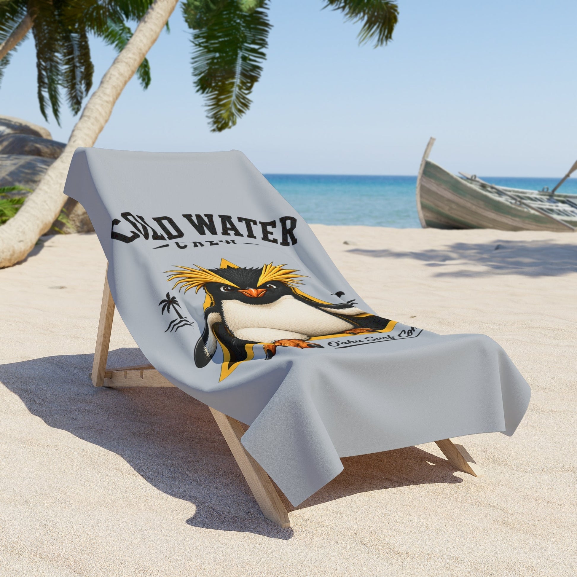 Cold Water Crew Beach Towel Fiordland Crested Penguin Surf Towel Hawaii Oahu Surf Company Coastal Pool Towel Gift - O'ahu Surf Company