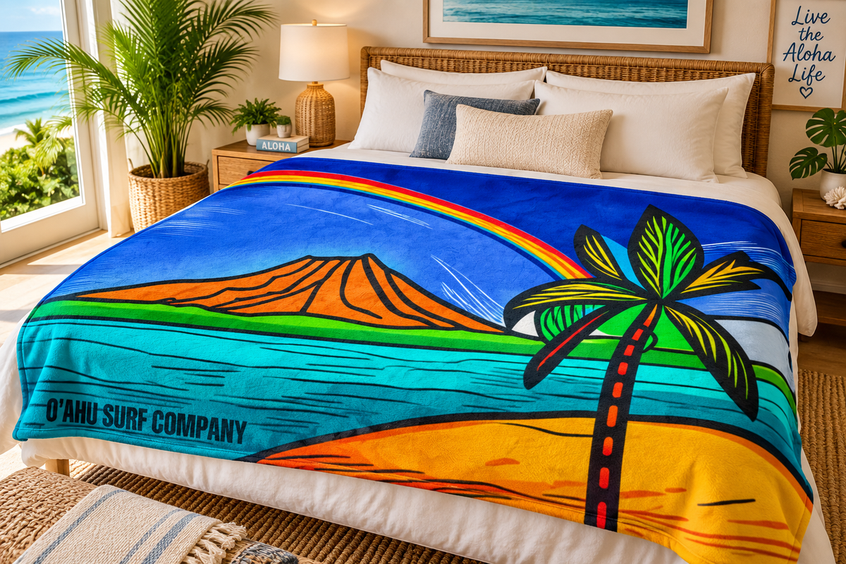 Diamond Head Waikiki Hawaii Rainbow Throw Blanket - O'ahu Surf Company