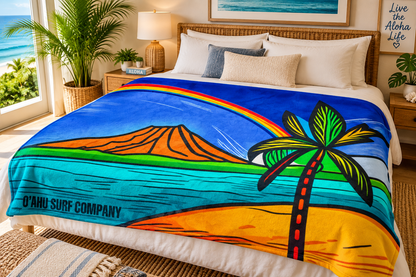 Diamond Head Waikiki Hawaii Rainbow Throw Blanket - O'ahu Surf Company