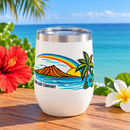 Hawaii Oahu Rainbow Wine Tumbler – Tropical Island Sunset