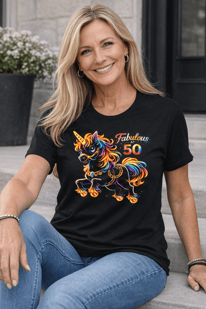 Fabulous at 50 Rainbow Unicorn Tee Fun 50th Birthday Shirt for Women T-Shirt Cool Funny 50th Gift Idea - O'ahu Surf Company