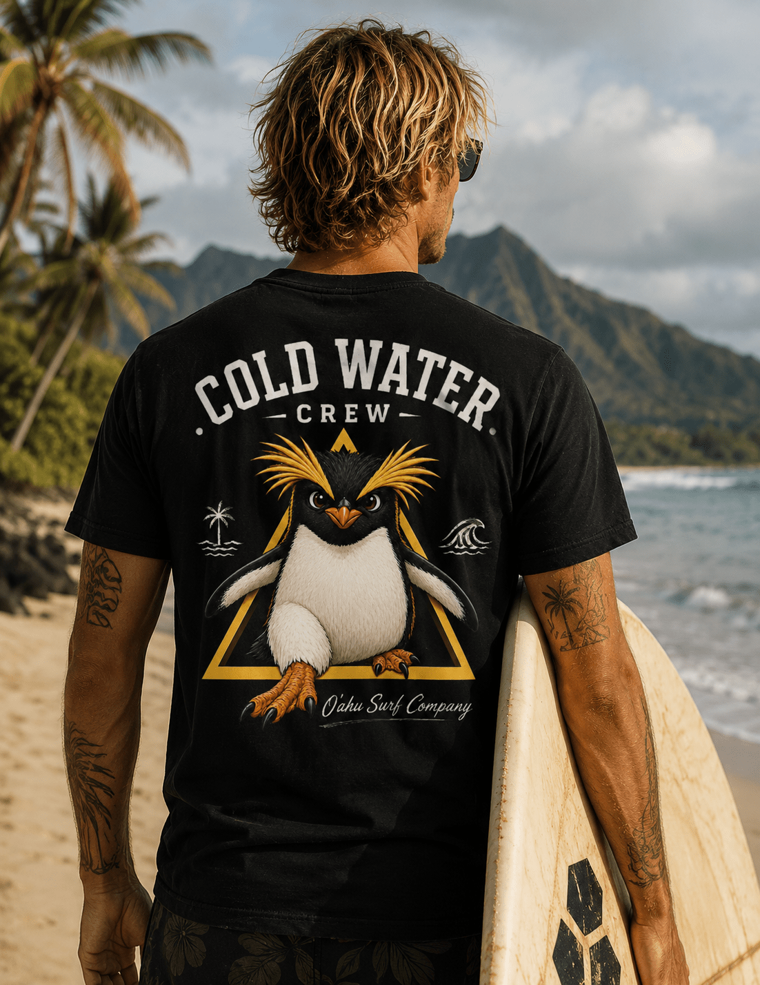 Fiordland Crested Penguin Cold Water Crew Surf Shirt – O’ahu Surf Company Tropical Expedition Tee - O'ahu Surf Company