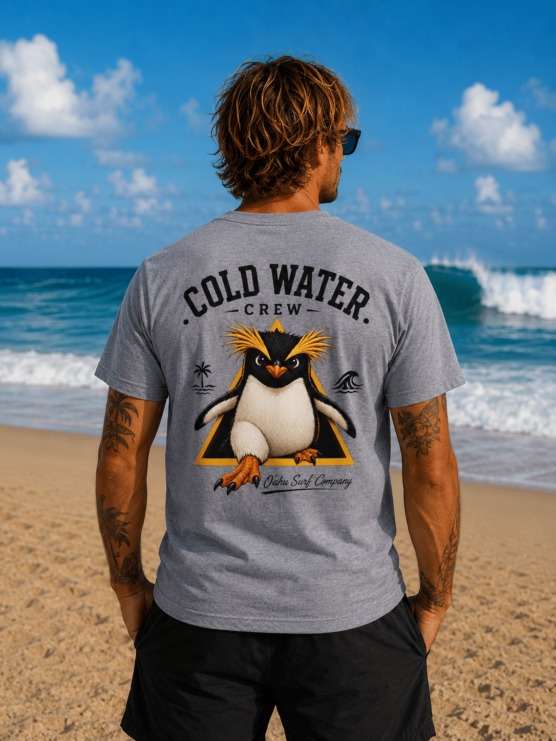 Fiordland Crested Penguin Cold Water Crew Surf Shirt – O’ahu Surf Company Tropical Expedition Tee - O'ahu Surf Company