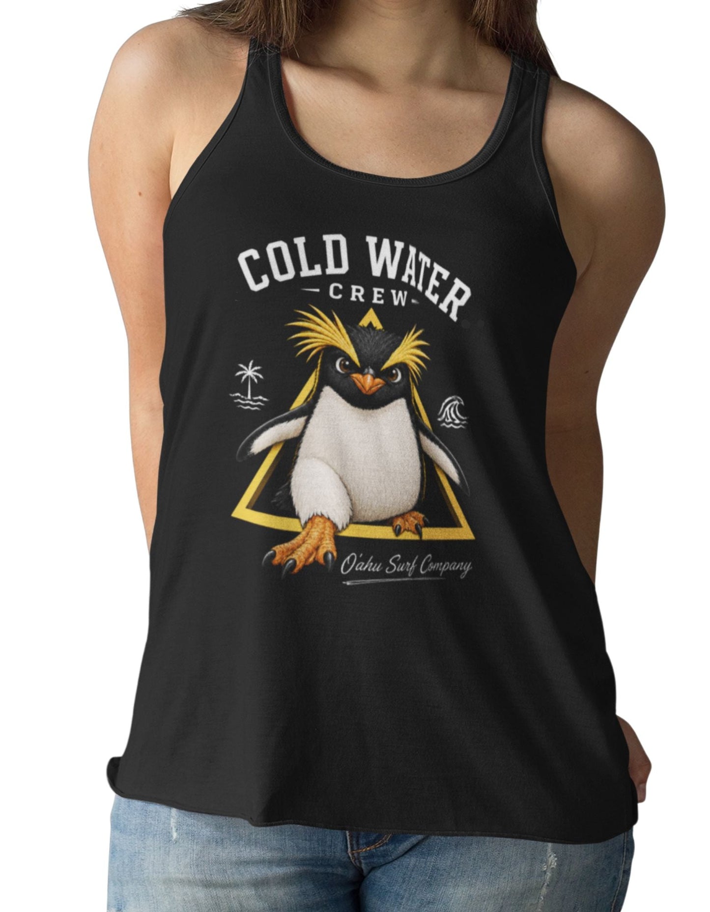Fiordland Crested Penguin Cold Water Crew Tank Top – Tropical Expedition Flowy Racerback Hawaiian Style - O'ahu Surf Company