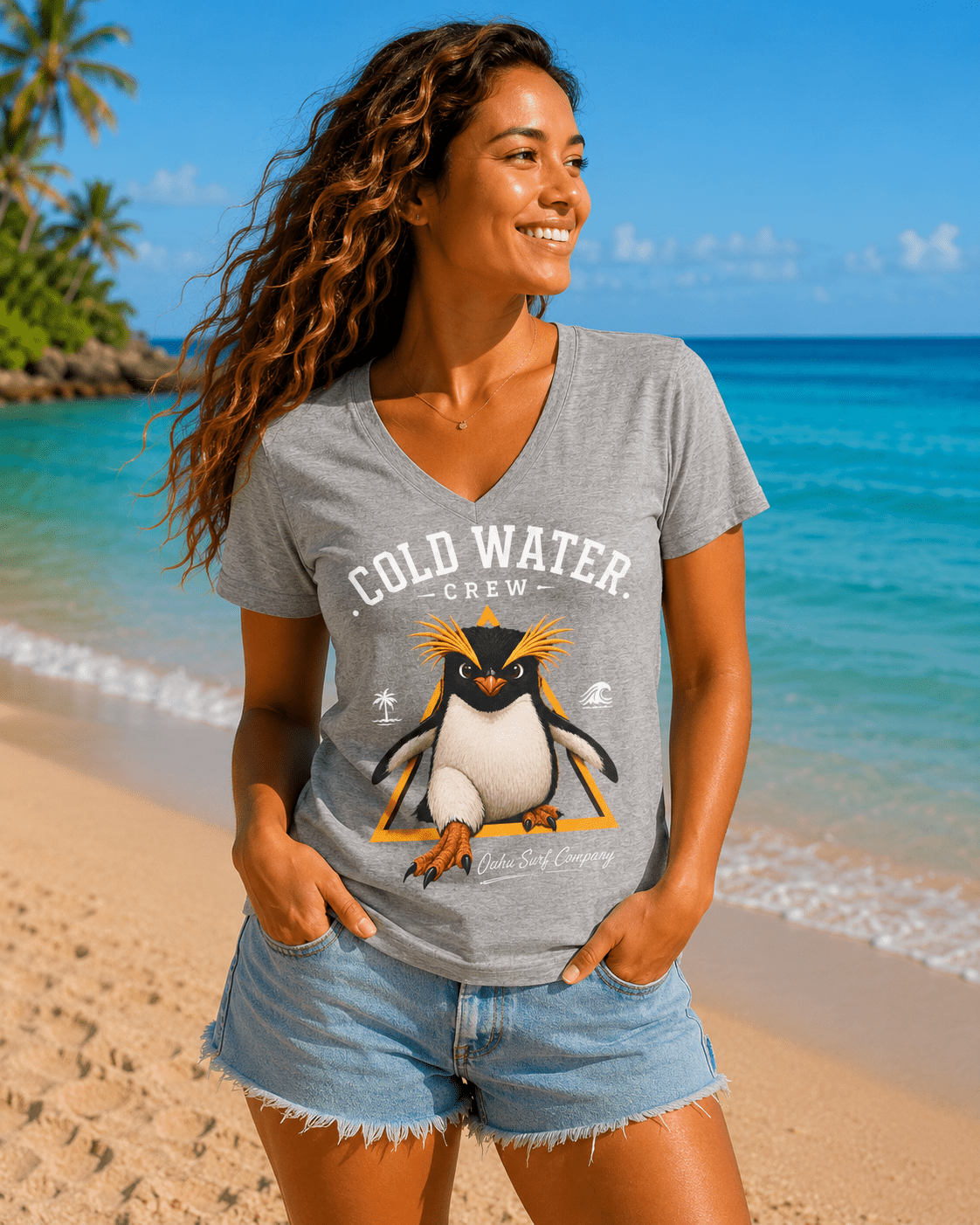 Fiordland Crested Penguin Cold Water Crew V-Neck Shirt – O’ahu Surf Company Tropical Expedition Tee - O'ahu Surf Company